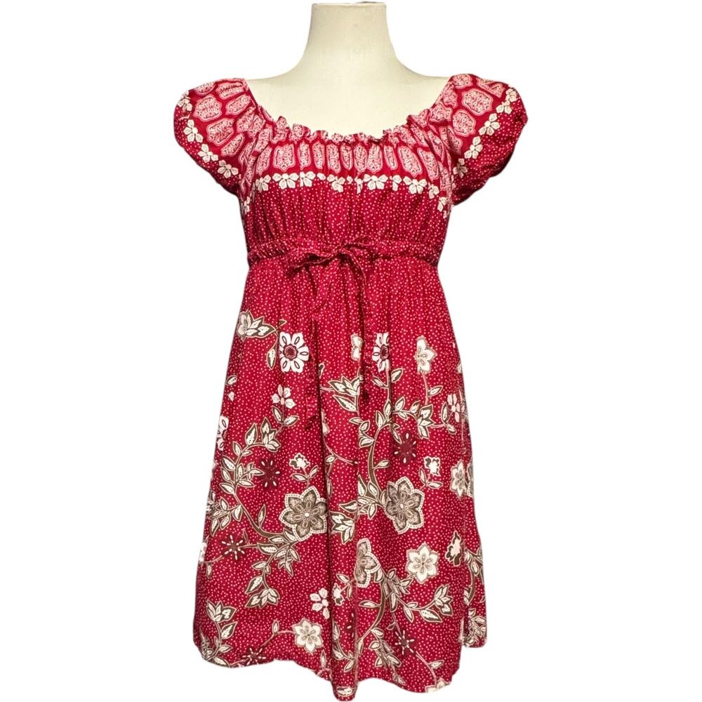 So Wear It Declare It Cotton Puff Shoulder Mini Dress Red Floral XL
